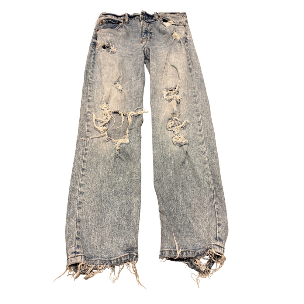 Daze Denim Tough Love Distressed Straight Leg Jeans Light Wash Size 28